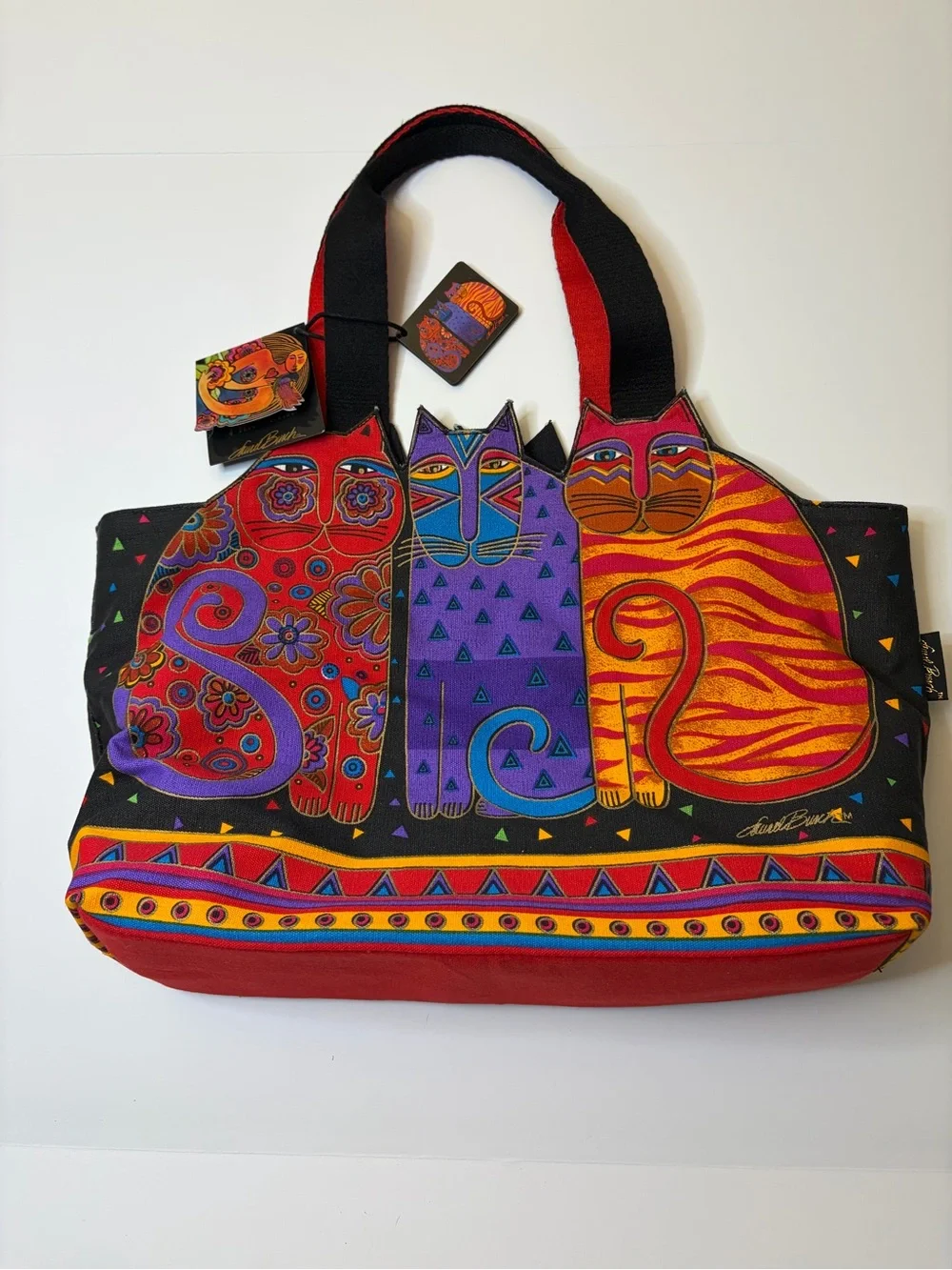 Laurel Burch Feline Friends Large Cut-Out Cats Canvas Tote Bag NWT